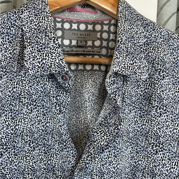Ted Baker XL EU5 Blue White Printed Button Down Long Sleeve Dress Shirt - Picture 2 of 9